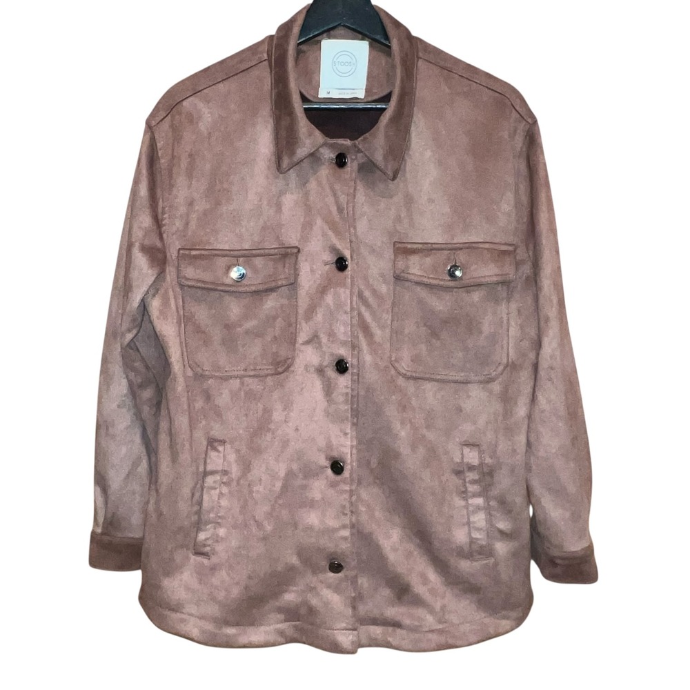 STOOSH Faux Suede Button Up Shirt Womens‎ M Brown Jacket Shacket Pockets